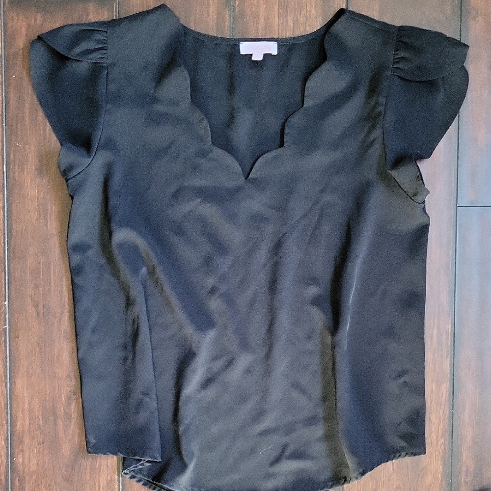 Pink Lily Black Fitted Flutter Sleeve Blouse